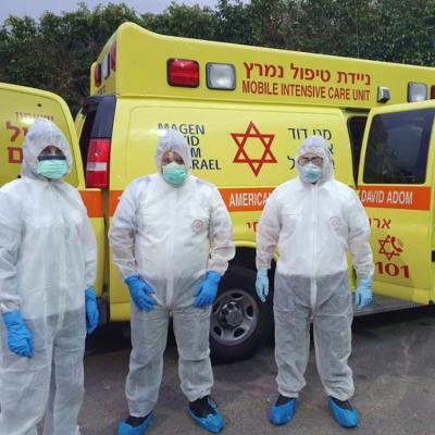 Magen David Adom paramedics preparing to treat coronavirus victims in February 2020. Photo- Magen David Adom Facebook page